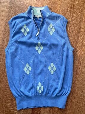 Peter Millar Men’s Medium 1/4 Zip Argyle Golf Sweater Vest Silk Cashmere Blend